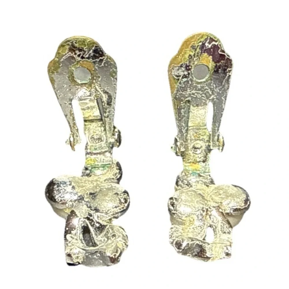 Vintage Silver Tone‎ Rhinestone and Faux Pearl Clip On Earrings J16-7